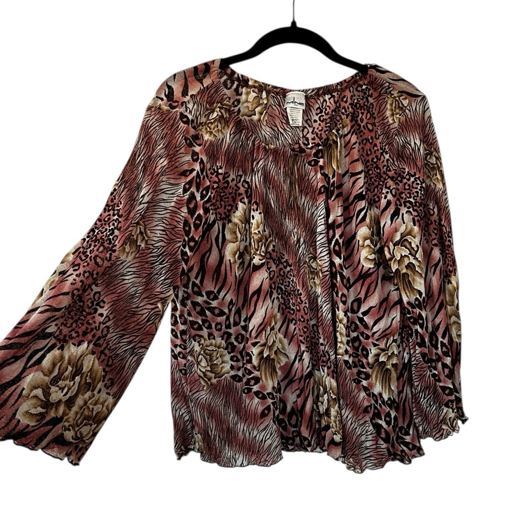 Mine USA Animal Floral Print Top Flare Sleeve Fairy Grunge Whimsigoth Size L